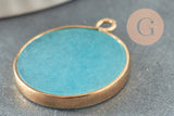 Pendentif disque jade naturel bleu 26mm, x1 (G1509)