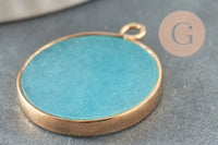 Pendentif disque jade naturel bleu 26mm, x1 (G1509)