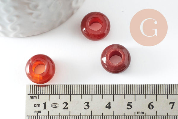 Pendentif donut cornaline naturelle pour création de bijou en pierre, pendentif pierre cercle,14mm, x2 (G3413)