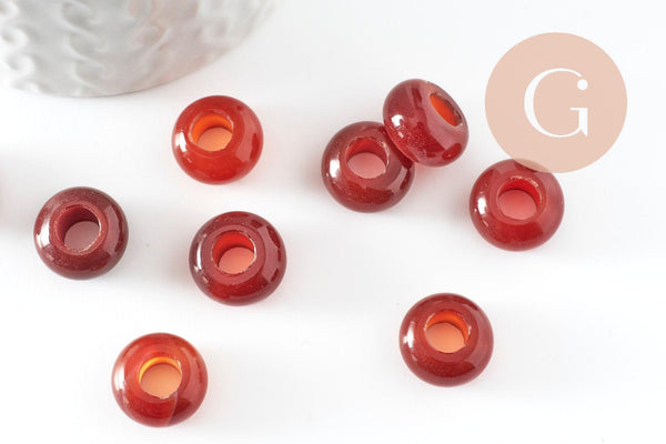 Pendentif donut cornaline naturelle pour création de bijou en pierre, pendentif pierre cercle,14mm, x2 (G3413)
