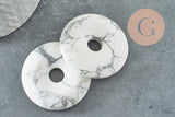 Pendentif donut howlite blanche marbrée,pendentif bijoux pierre, howlite naturelle,39-40mm, x1 (G4367)