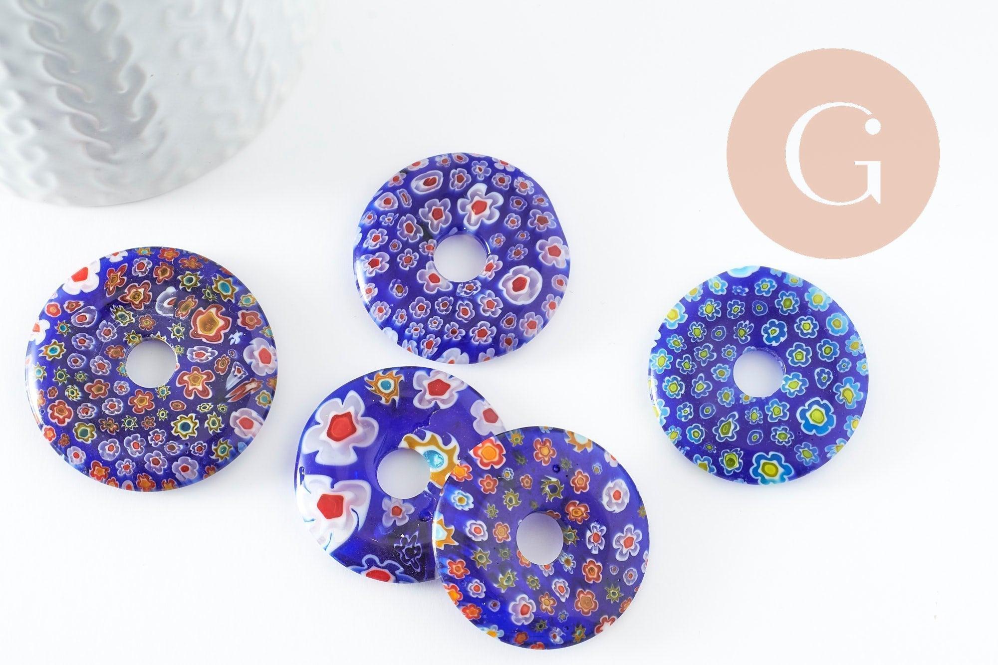 Pendentif donut millefiori murano multicolore 29-39mm x1 (G1451)