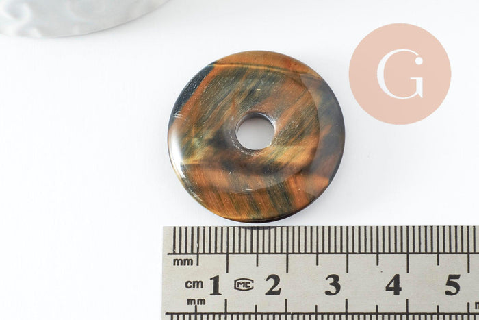 Pendentif donut oeil de tigre naturel 30mm, x1 (G4492)