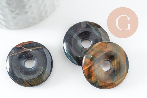 Pendentif donut oeil de tigre naturel 30mm, x1 (G4492)