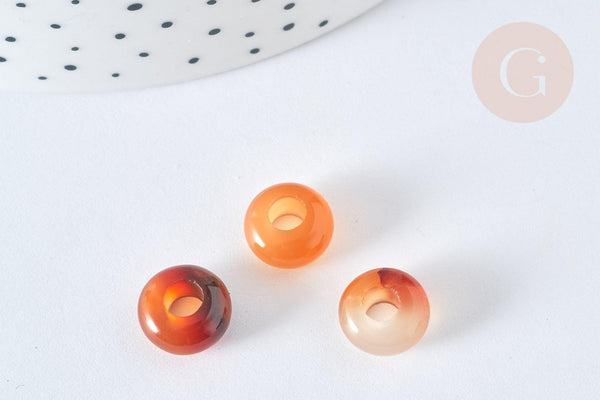 Pendentif donut perle rondelle cornaline création bijoux 10mm, création bijou pierre, x 2 (G7657)