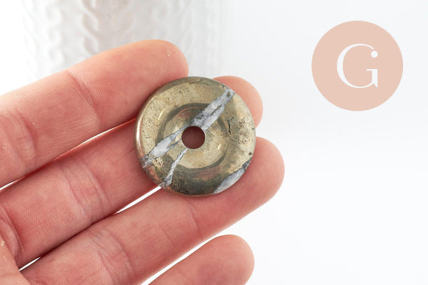 Pendentif donut pyrite grise naturelle 30x5mm, x1 (G2047)