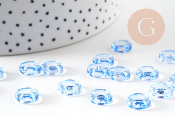 Pendentif donut verre bleu 10x3mm, x 10 (3.3g) (G3668)