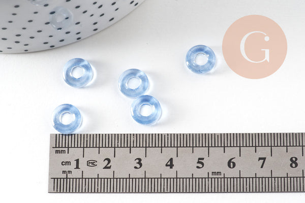 Pendentif donut verre bleu 10x3mm, x 10 (3.3g) (G3668)