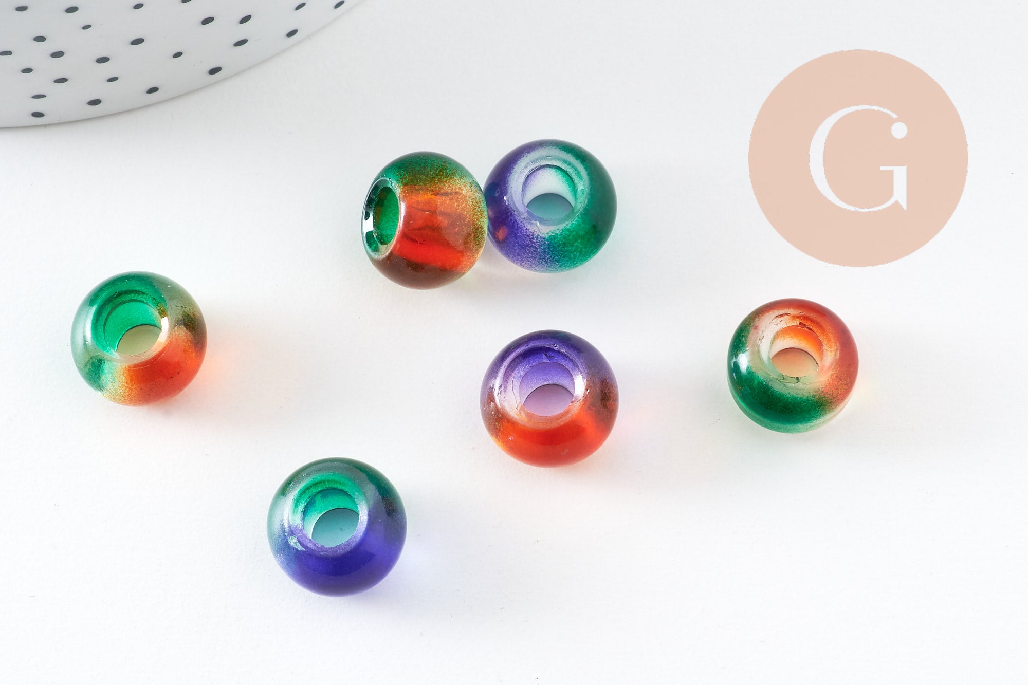 Pendentif donut verre multicolore, un pendentif rond verre pour vos créations de bijoux,15x10mm, x 2 (G3276)
