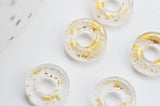 Pendentif donut verre transparent et feuille d'or, un pendentif rond verre pour vos créations de bijoux,15x3mm, x 10 (G3299)
