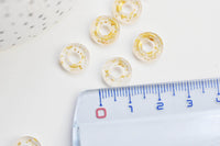 Pendentif donut verre transparent et feuille d'or, un pendentif rond verre pour vos créations de bijoux,15x3mm, x 10 (G3299)
