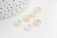 Pendentif donut verre transparent et feuille d'or, un pendentif rond verre pour vos créations de bijoux,15x3mm, x 10 (G3299)