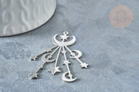 Pendentif doré lunes et étoiles argenté acier inoxydable 53mm, création bijoux acier inoxydable platine x1 G7617