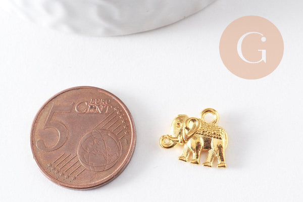 Pendentif éléphant zamac doré,fournitures créatives, sans nickel,creation bijoux animal jungle,14mm,x 2 (G5462)