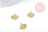 Pendentif estampe filigrane feuille Gingko acier doré 201 inoxydable 14.5mm, x2, (G8934)