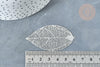 Pendentif estampe filigrane feuille acier 201 inoxydable platine 60mm, x2 (G8016)