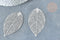 Pendentif estampe filigrane feuille acier 201 inoxydable platine 60mm, x2 (G8016)