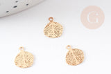 Pendentif estampe filigrane feuille dentelle laiton doré 9mm, Pendentif très fin et léger pour création de bijoux DIY x2 G9200
