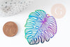 Pendentif estampe filigrane feuille monsterosa acier inoxydable multicolore 50x45mm,x2 (G4114)