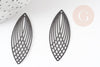 Pendentif estampe filigrane feuille ovale laiton noir 40x16mm, x2 (G3702)