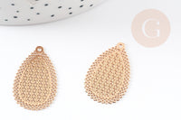 Pendentif estampe filigrane goutte géométrique laiton doré 26mm, Pendentif très fin et léger pour création de bijoux DIY x2 (G9203)