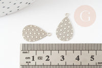 Pendentif estampe filigrane goutte motif géométrique laiton platine 19.5mm, très fin et léger bijoux argentés, x2 G9289