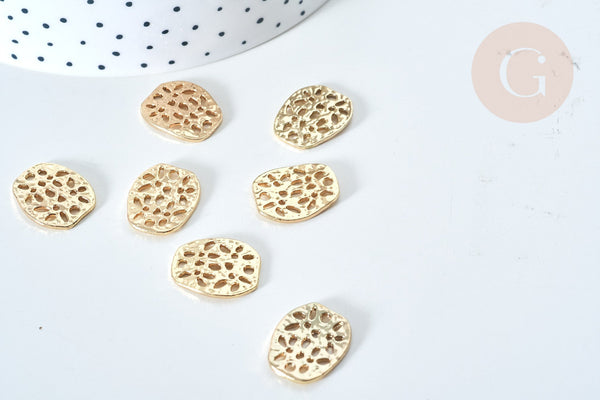 Pendentif estampe filigrane ovale zamac doré clair 18mm, Pendentif fin et léger création bijoux, x 5 G7859