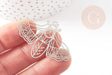 Pendentif estampe filigrane papillon acier argenté 32x44mm,x2 (G4109)