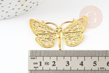 Pendentif estampe filigrane papillon laiton doré 24x43mm, x2 (G4119)