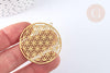 Pendentif estampe filigrane rond fleur de vie acier inoxydable 201 doré 42mm, création bijoux acier inoxydable, x1 G7256