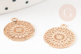 Pendentif estampe filigrane rond fleur dentelle laiton doré clair 14mm, x2 (G9290)
