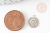Pendentif estampe filigrane rond fleur dentelle laiton platine 14mm, Pendentif léger pour création bijoux argent, x2 (G9304)