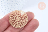 Pendentif estampe filigrane rond flocon de neige laiton doré, Pendentif très fin et léger, 20mm,x2 G5501
