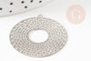 Pendentif estampe filigrane rond géométrique évidé laiton platine 32.5mm, Pendentif très fin pour création de bijoux argent, x2 (G9292)