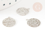 Pendentif estampe filigrane rond motif vagues laiton platine 14mm, Pendentif léger pour création bijoux argent, x2 (G9298)