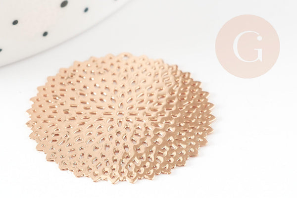 Pendentif estampe filigrane rond rosace laiton doré 32mm, Pendentif léger, x2 G9273