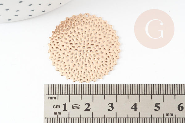 Pendentif estampe filigrane rond rosace laiton doré 32mm, Pendentif léger, x2 G9273