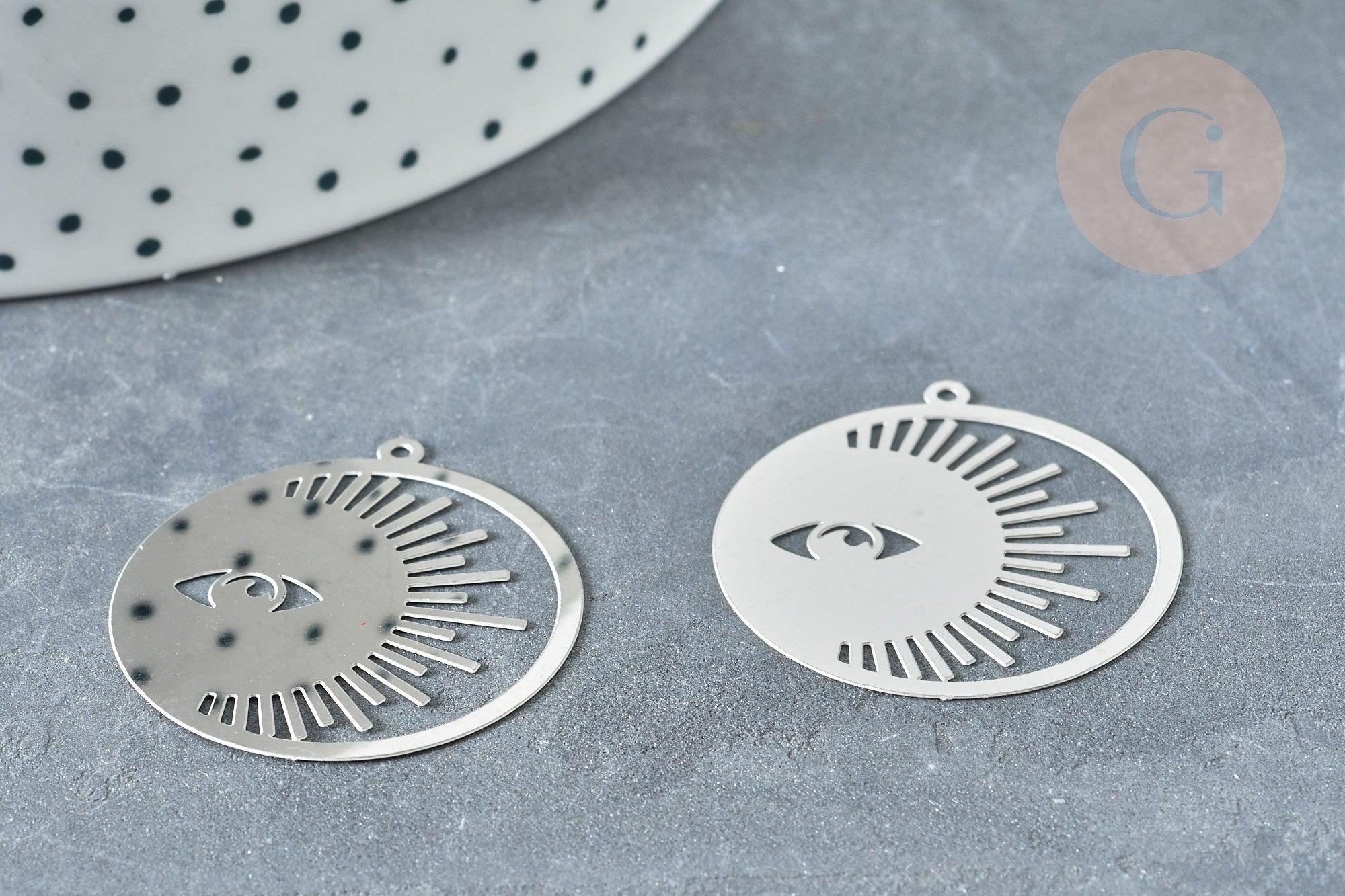 Pendentif estampe filigrane soleil acier 201 inoxydable platine 32.5mm x2 (G8019)