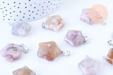 Pendentif étoile agate cherry blossom naturelle fer argenté 27mm, x1 (G5714)