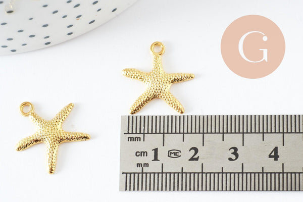 Pendentif étoile de mer dorée, pendentif laiton doré,19mm, x10 (G0550)