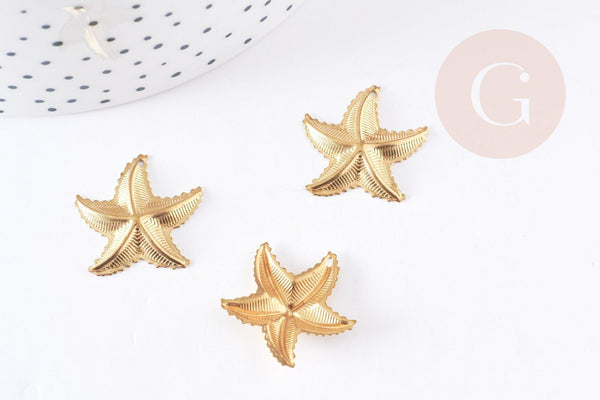 Pendentif étoile de mer laiton brut 21mm, création bijoux vacances, x1 G9072