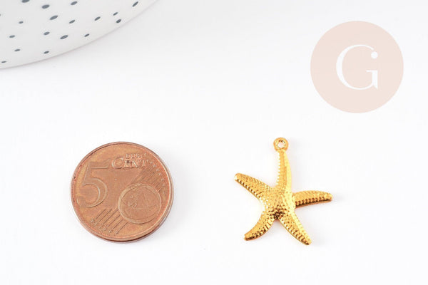 Pendentif étoile de mer laiton doré 23mm, pendentif marin pour creation bijoux, x5 G7044