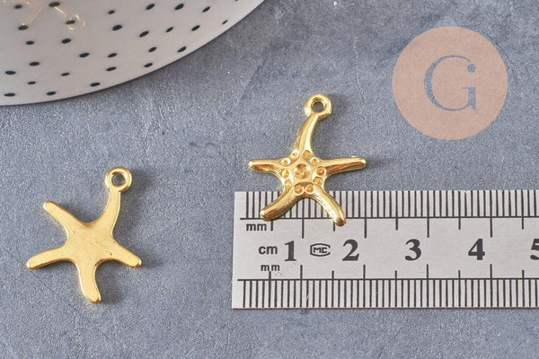 Pendentif étoile de mer zamac doré 22mm, x10 (G10545)