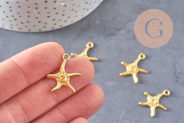 Pendentif étoile de mer zamac doré 22mm, x10 (G10545)
