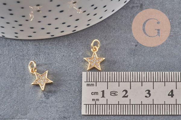 Pendentif étoile doré cristal zircon, pendentif doré,porte-bonheur,laiton dore,bijou constellation,11.5mm, x1 (G4062)