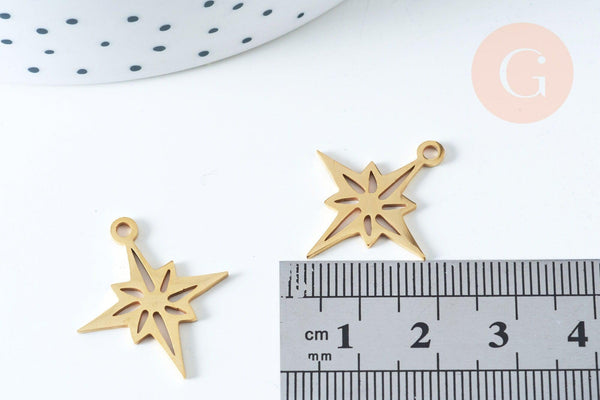 Pendentif étoile du nord acier 201 inoxydable doré 24mm, breloque acier inoxydable doré sans nickel, x1 G5730