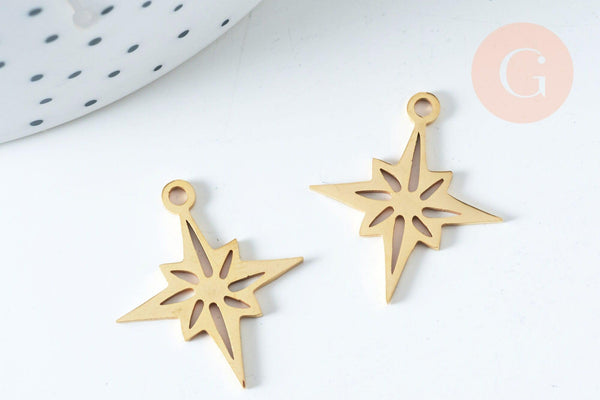 Pendentif étoile du nord acier 201 inoxydable doré 24mm, breloque acier inoxydable doré sans nickel, x1 G5730