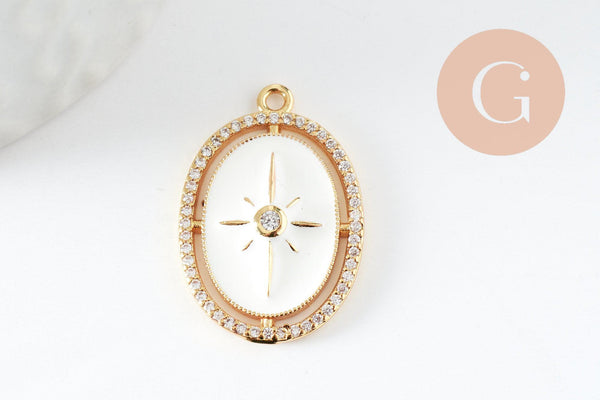Pendentif étoile du nord zircons laiton doré 18k 25.5mm, sans nickel, création de bijoux, pendentif chanceux, x1 (G5959)