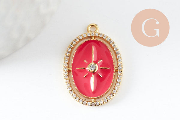 Pendentif étoile du nord zircons laiton doré 18k 25.5mm, sans nickel, création de bijoux, pendentif chanceux, x1 (G5959)