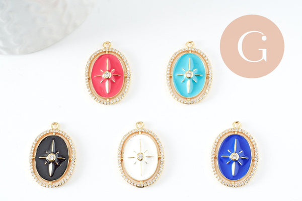 Pendentif étoile du nord zircons laiton doré 18k 25.5mm, sans nickel, création de bijoux, pendentif chanceux, x1 (G5959)